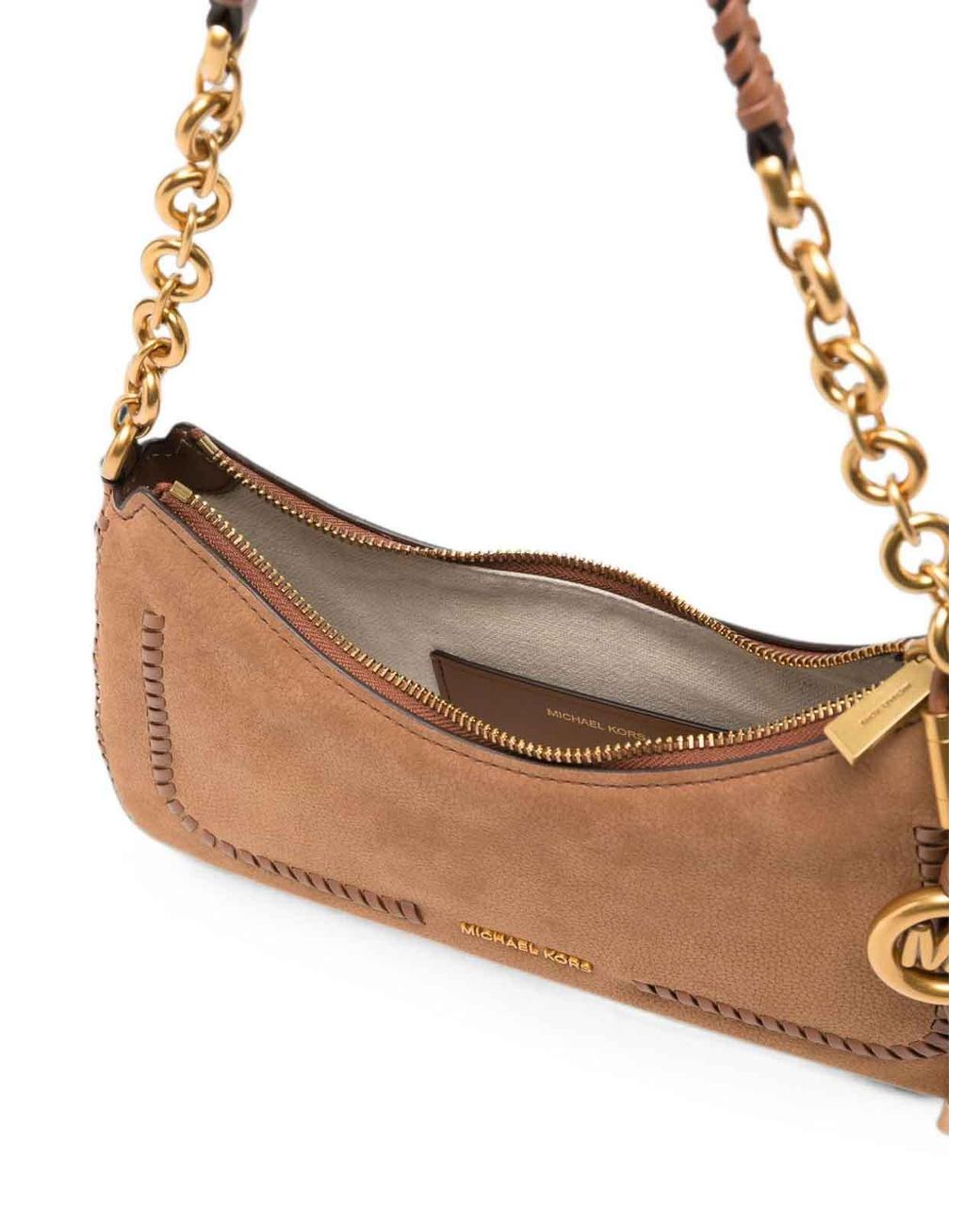 Michael Kors Brown Leather Handbag With-Tone Charm