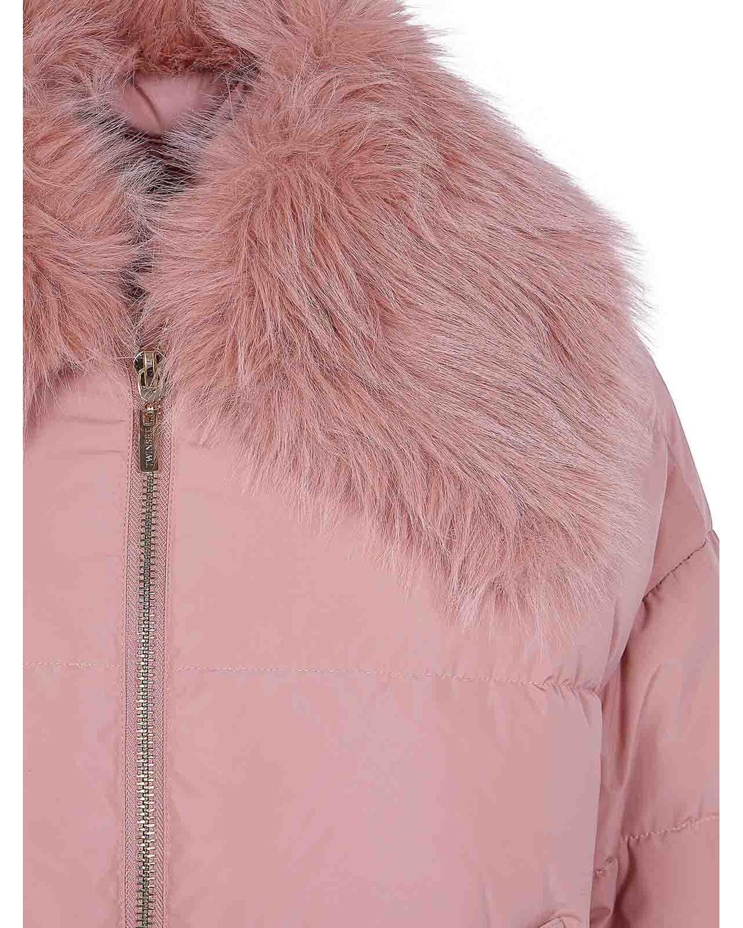 Twinset Pink Faux Fur Neck Puffer Jacket