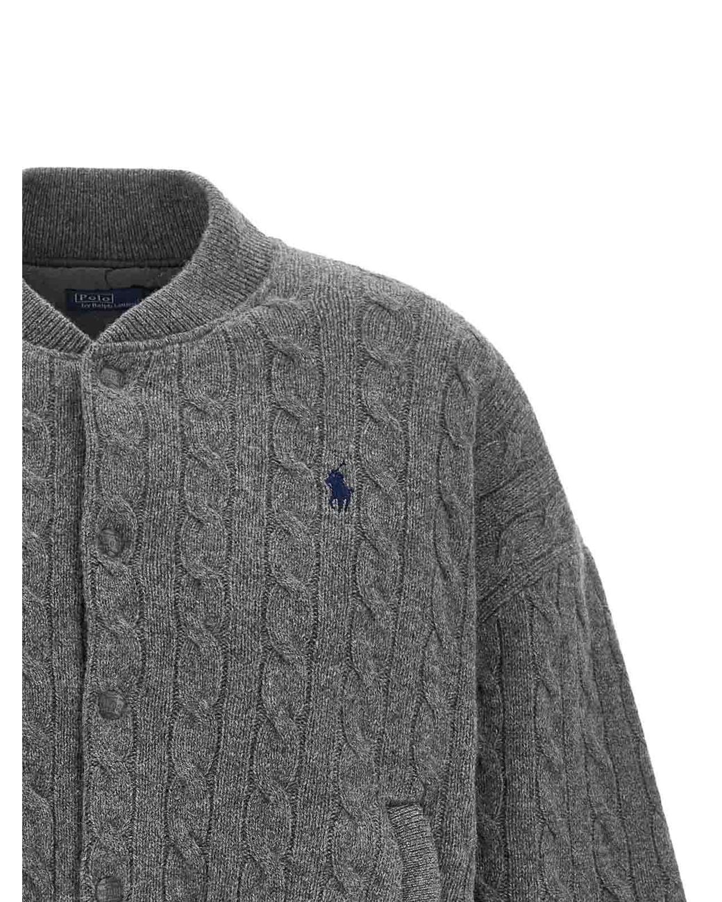 Polo Ralph Lauren Gray Padded Knit Braided Bomber Jacket