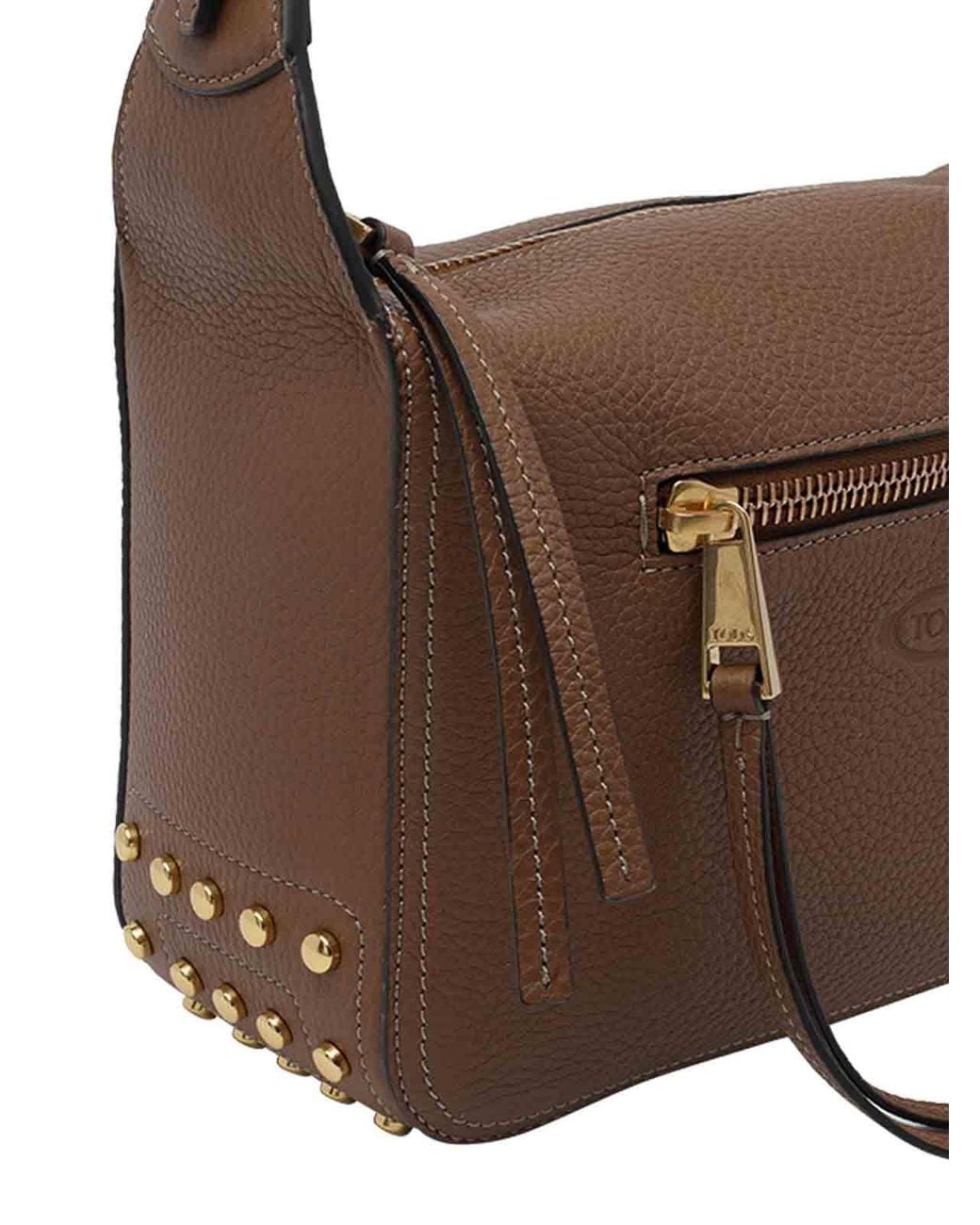Tod's Brown Metal Dots Mini Leather Shoulder Bag