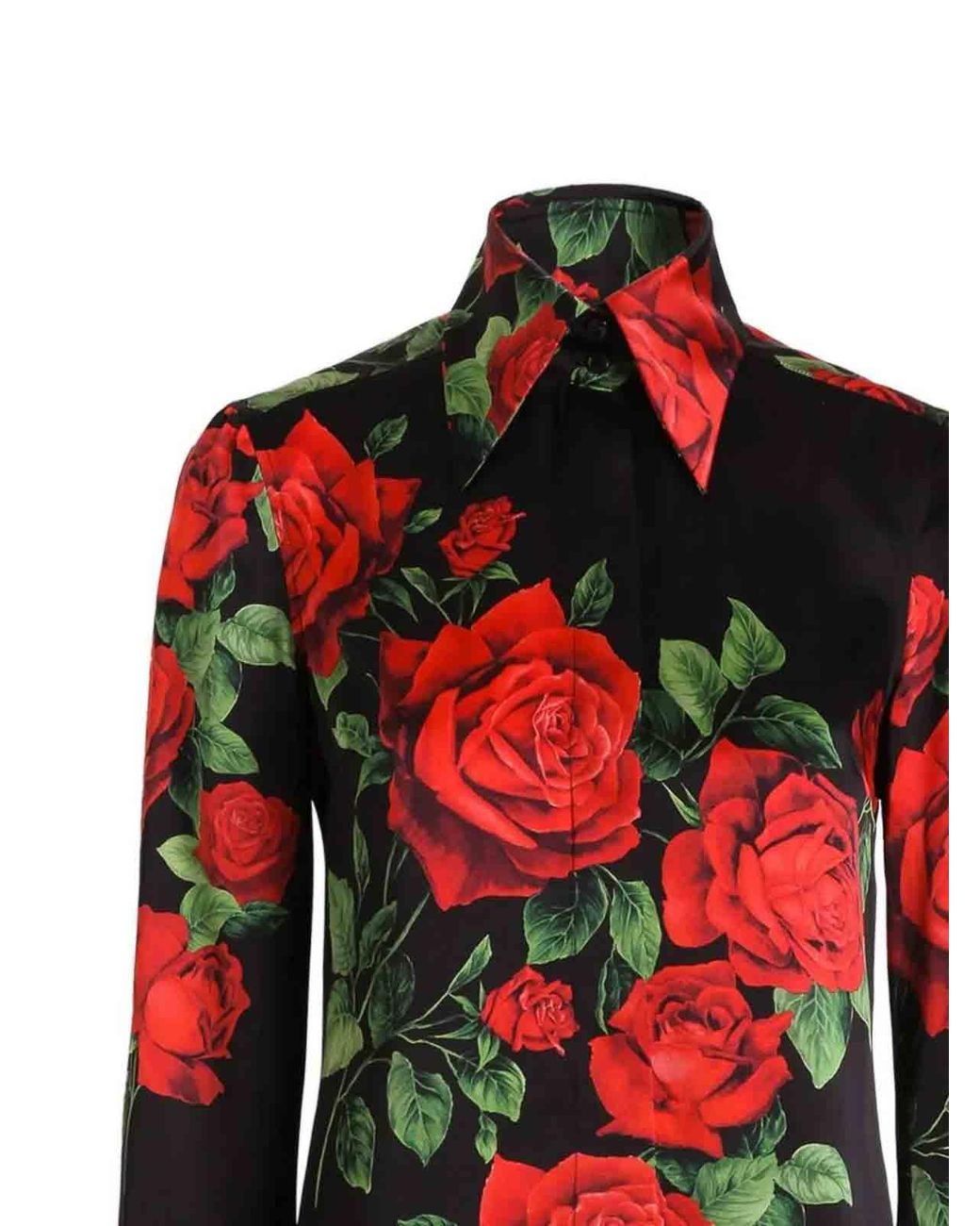 Dolce & Gabbana Red Rose Printed Satin Shirt