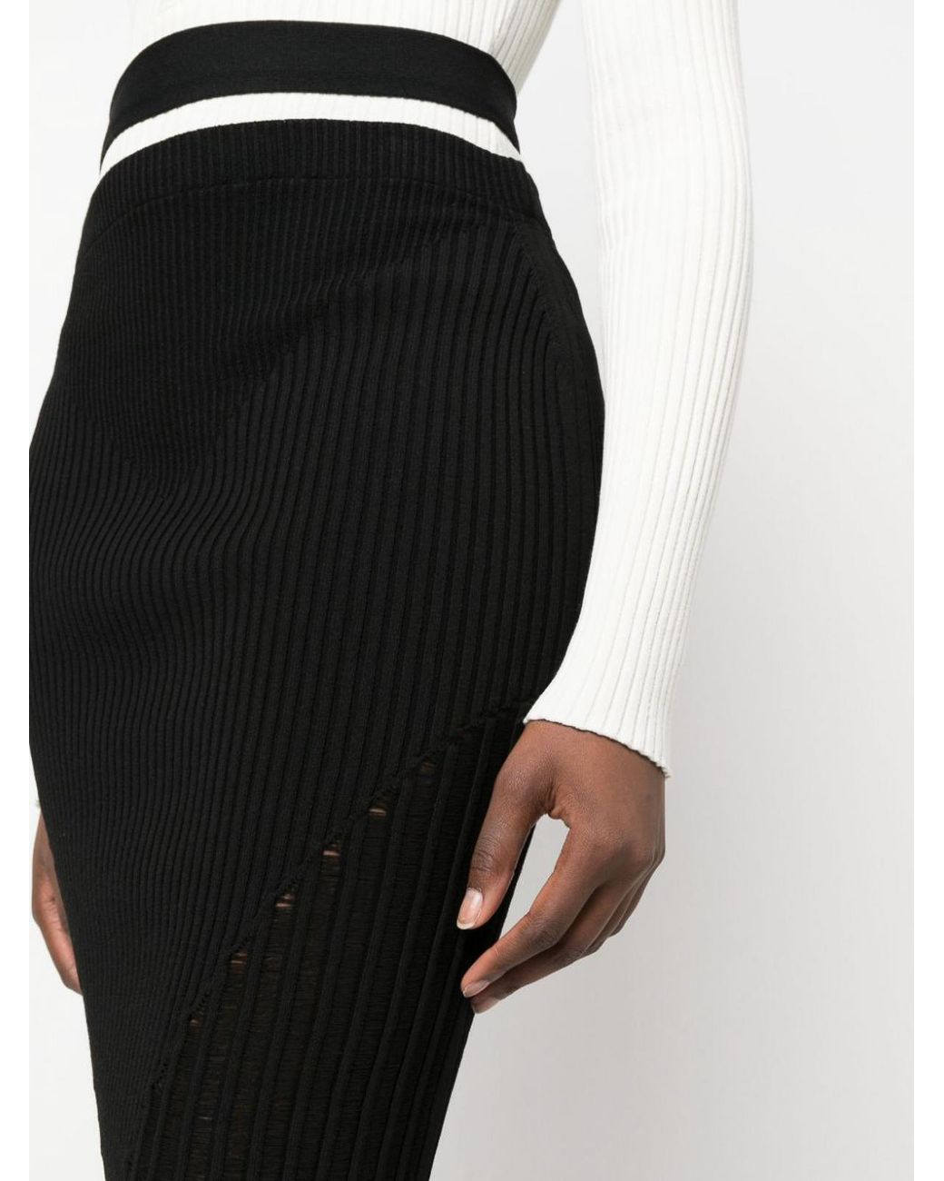 ANDREADAMO Black Ribbed Cut-Out Midi Skirt