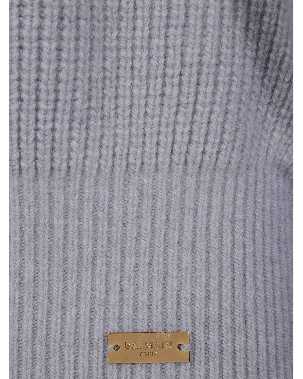 Balmain Gray Batwing Ribbed Knit Pull