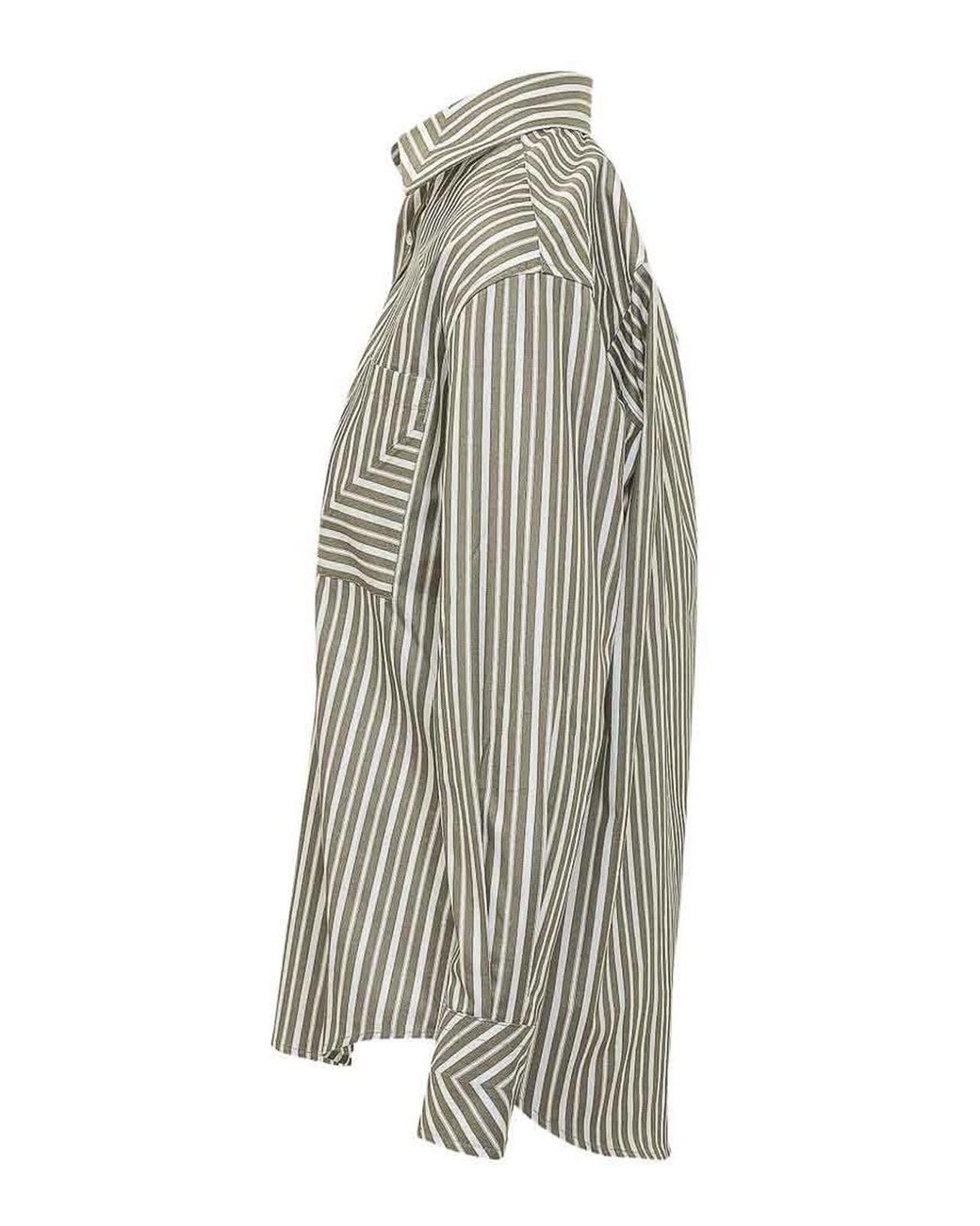 Victoria Beckham Gray Striped Shirt With Patch Pocket
