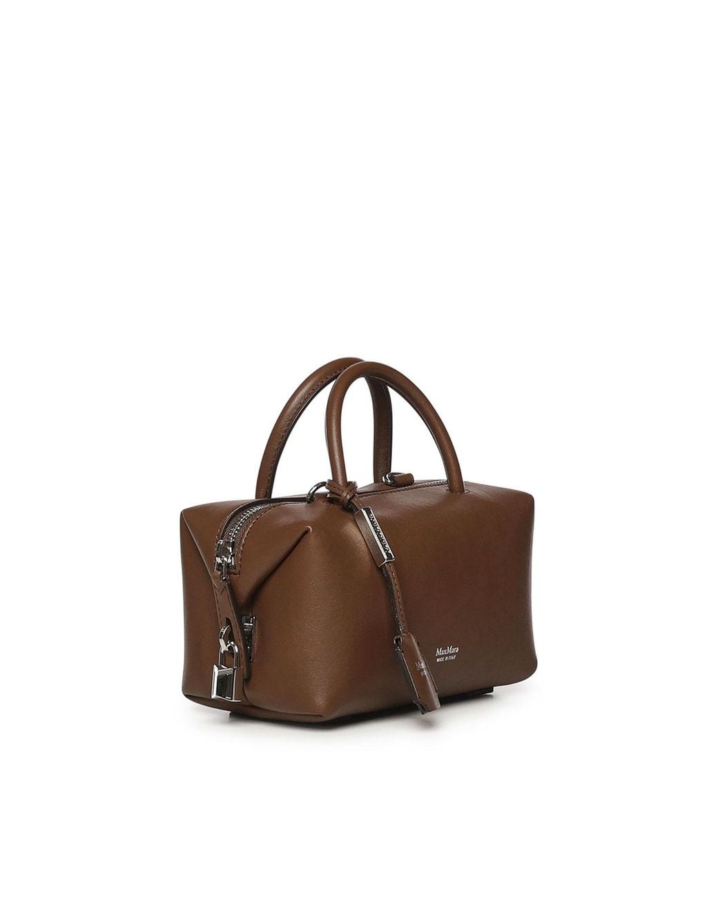 Max Mara Brown Leather Satchel Bag With Logo