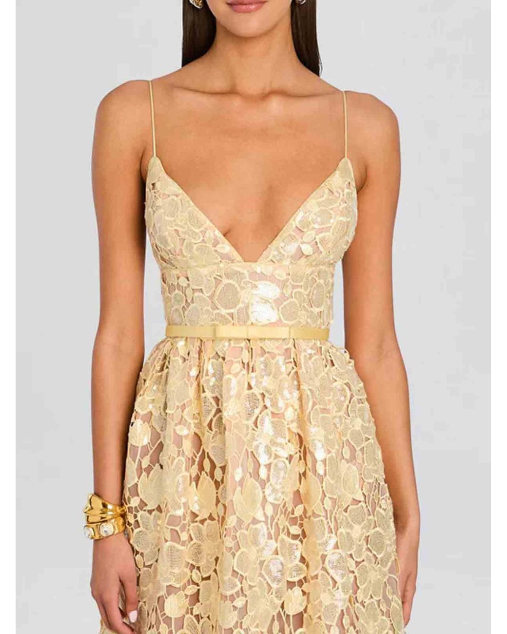retroféte Metallic Structured Midi Dress With A V-Neck