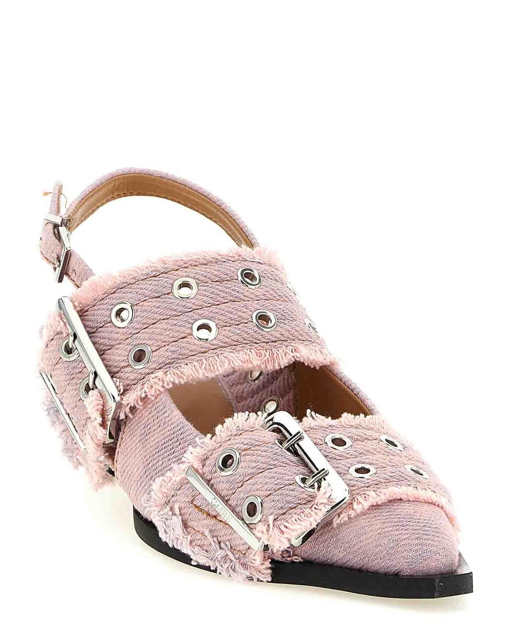 Ganni Pink Cameo Cotton Bluckle Kitten Heels