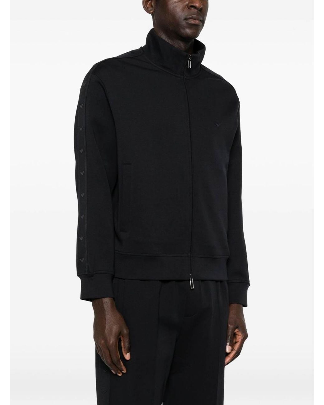 Emporio Armani Black Cotton Zipped Sweatshirt for men