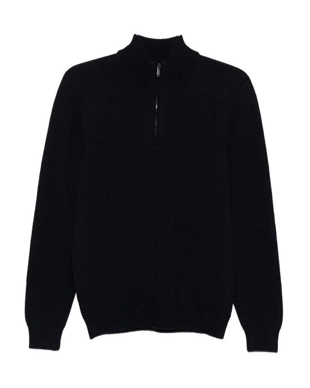 Drumohr Black Long Sleeve Mock-Neck Zip Sweater for men