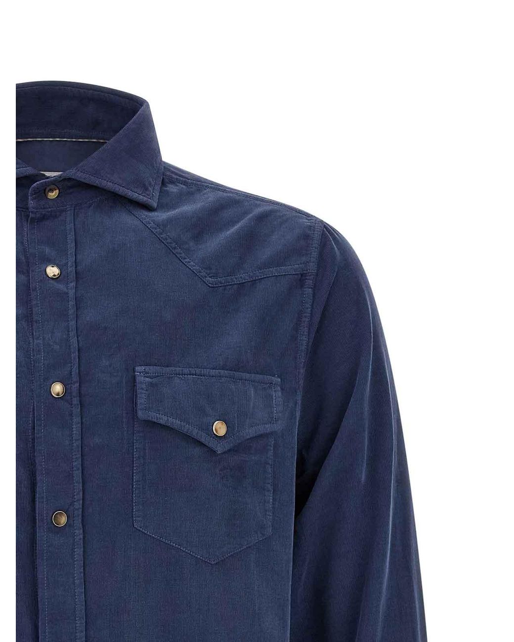 Brunello Cucinelli Blue Corduroy Shirt for men