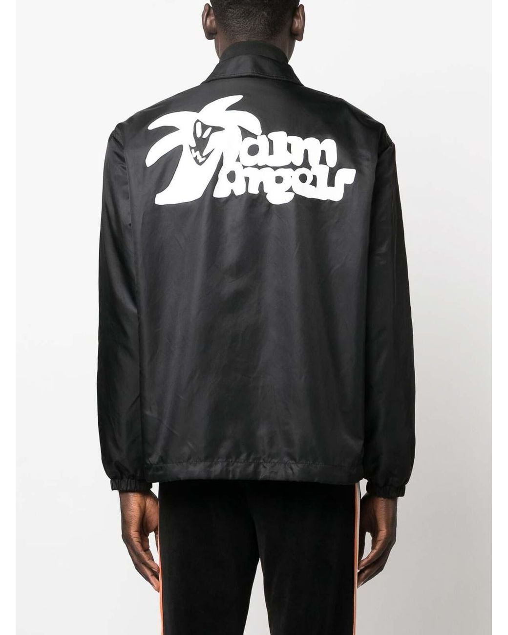 Palm Angels Black Printed Coach Jacket for men