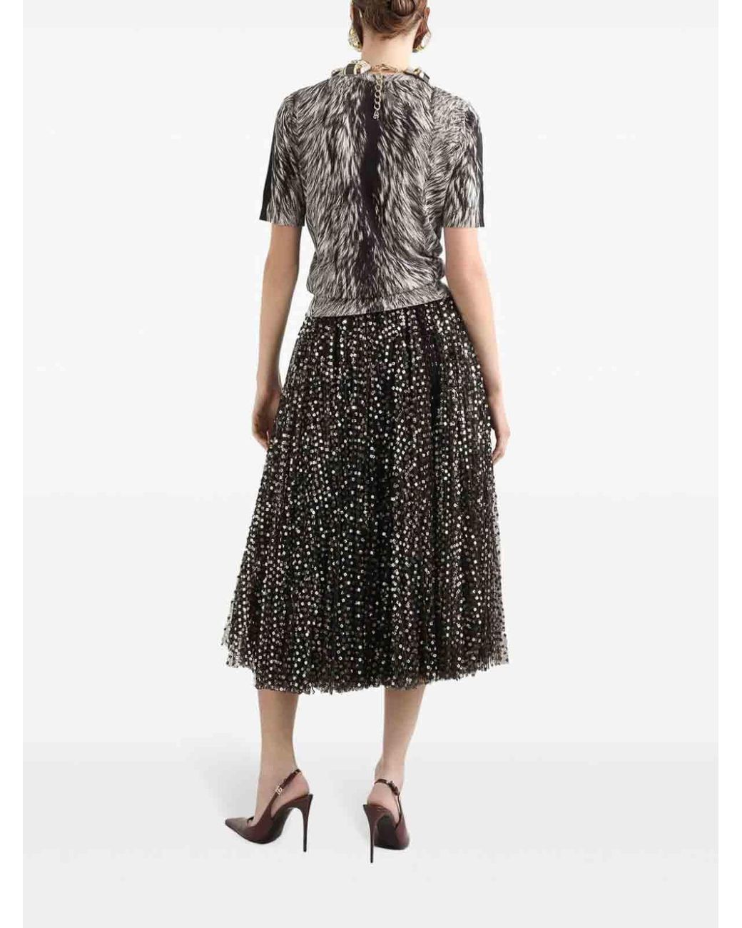 Dolce & Gabbana Gray Fur Print Silk Sweater