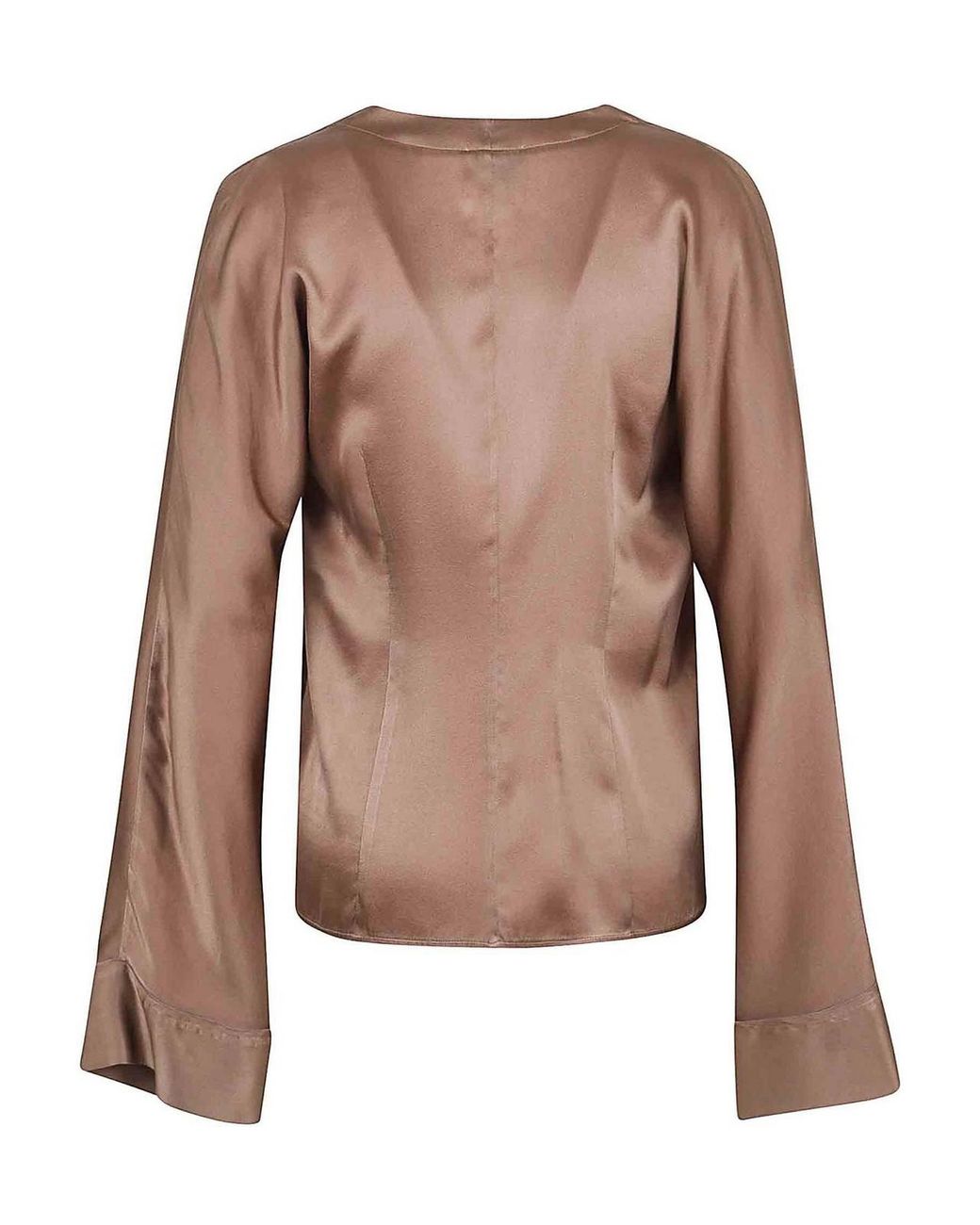 Forte_forte Brown Silk Satin Draped Double-Breasted Blouse