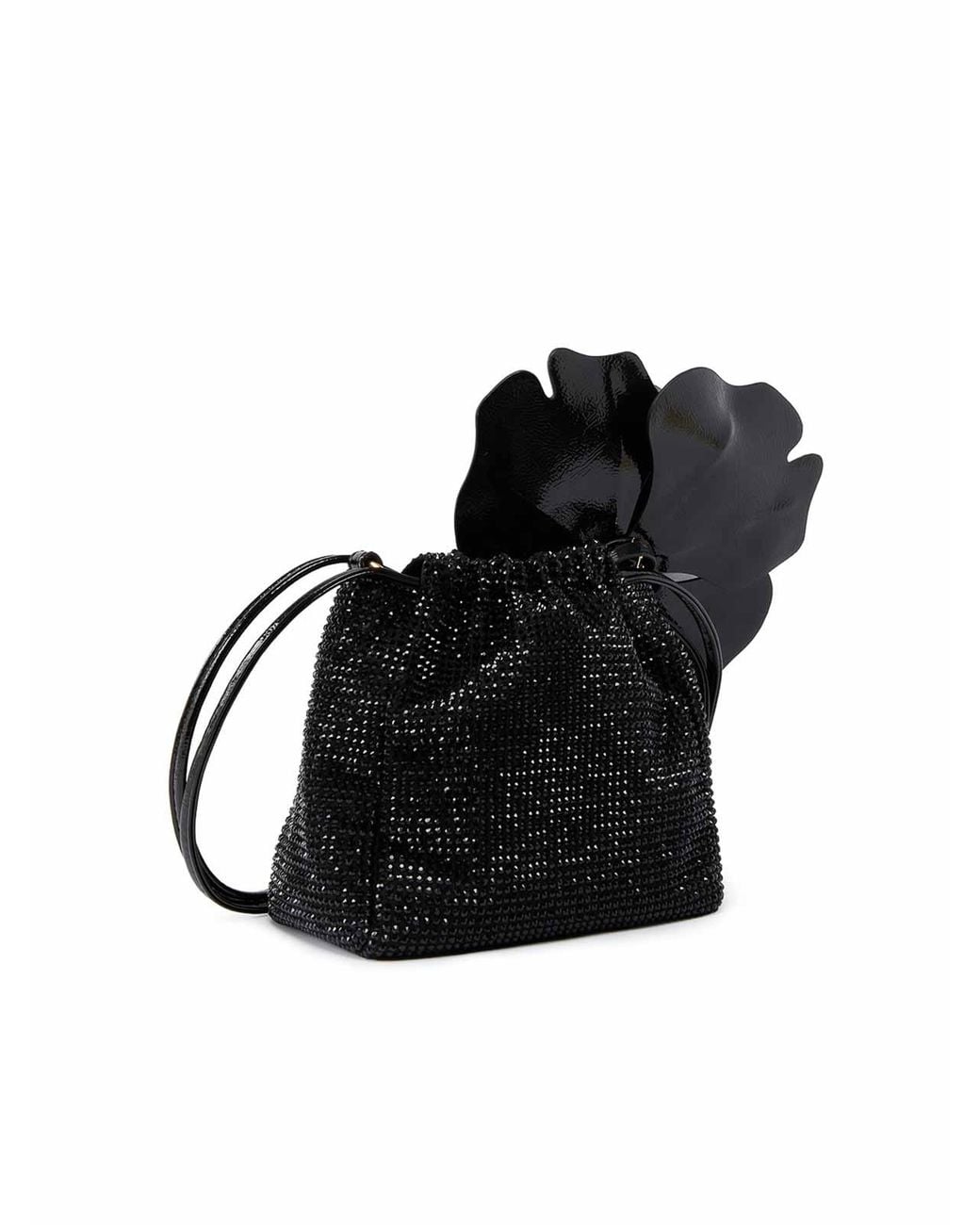 Pinko Black Rhinestone Shoulder Bucket Bag