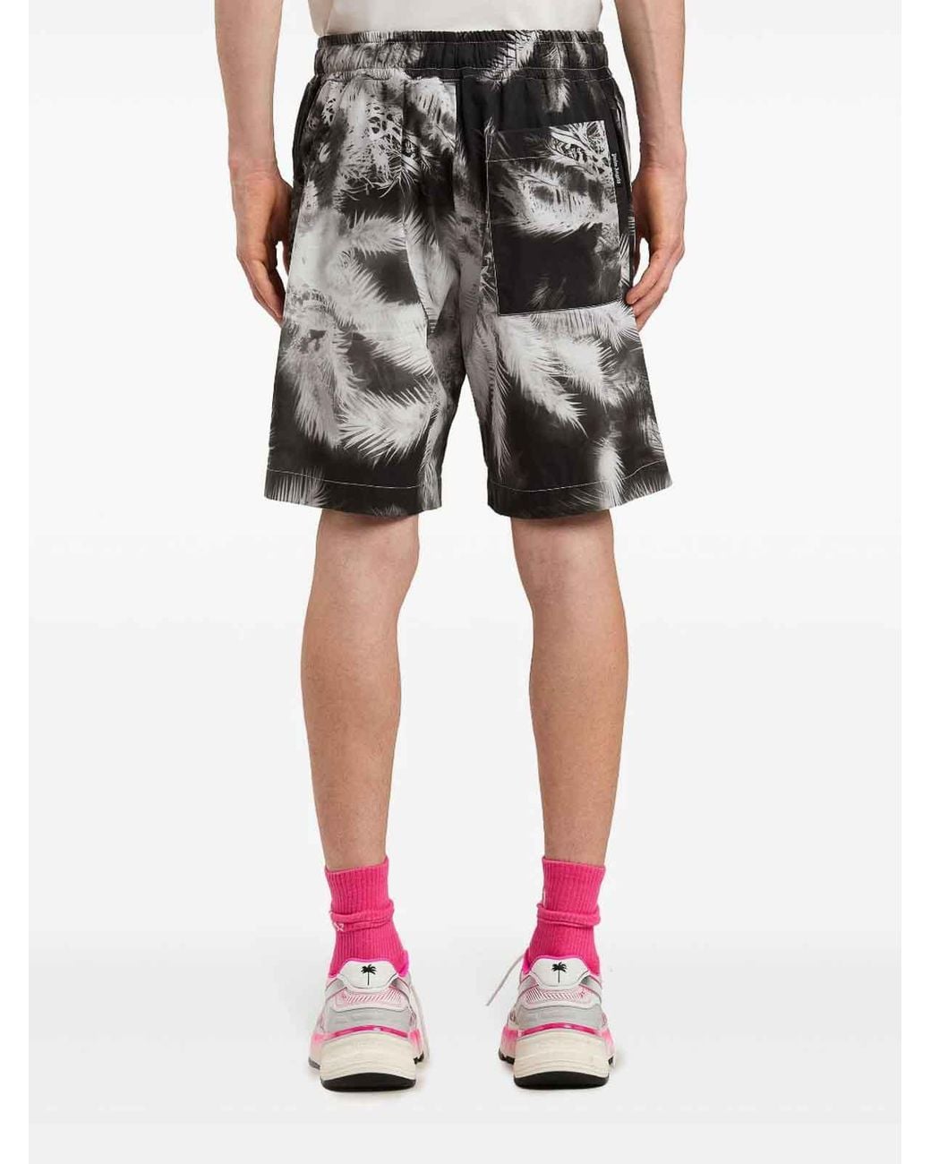 Palm Angels Black Shorts Blueprint Palms for men