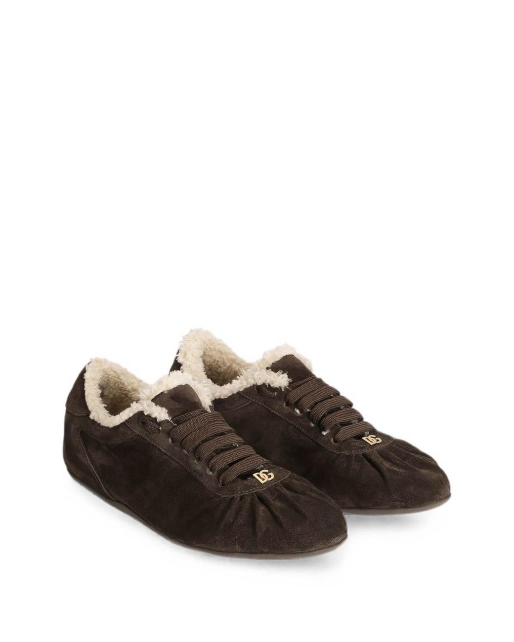 Dolce & Gabbana Brown Suede Low-Top Sneakers With Dg Logo