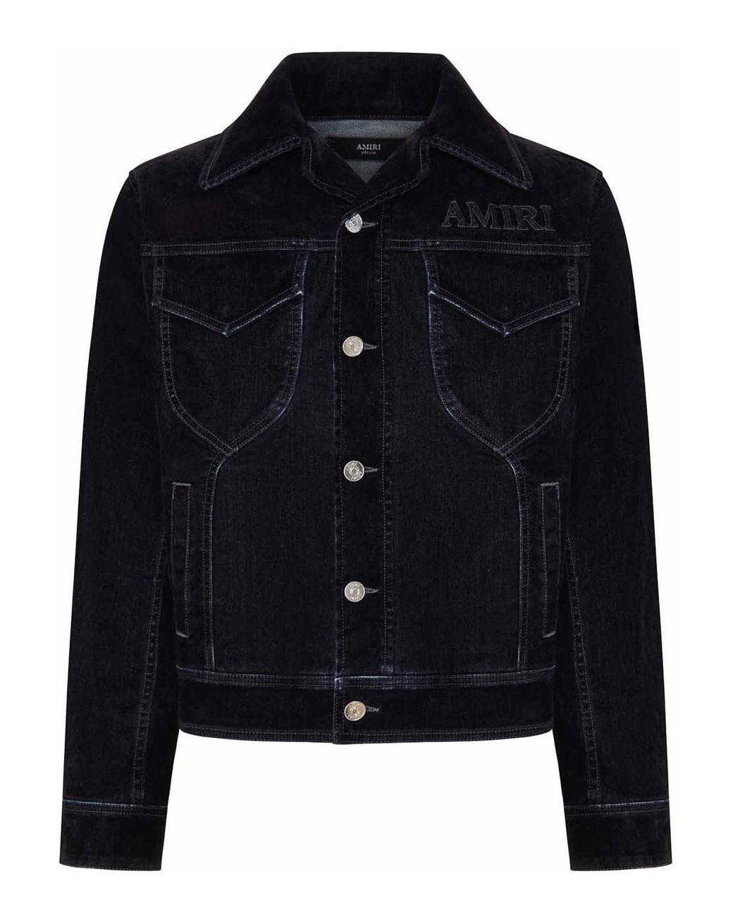 Amiri Blue Flocked Denim Jacket With Embroidered Logo for men