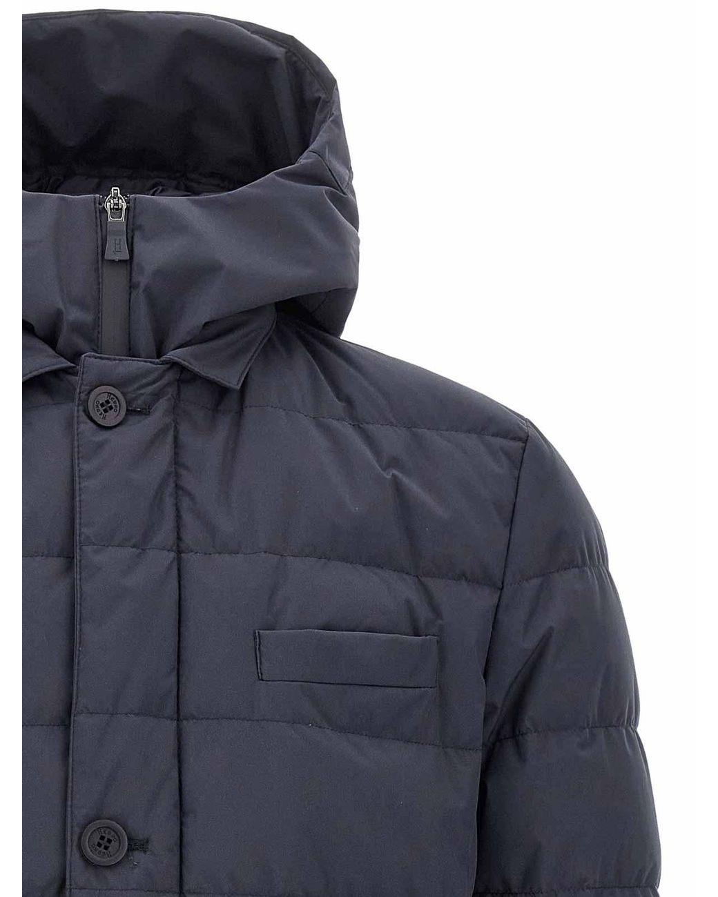 Herno Blue Technical Hooded Puffer Jacket for men