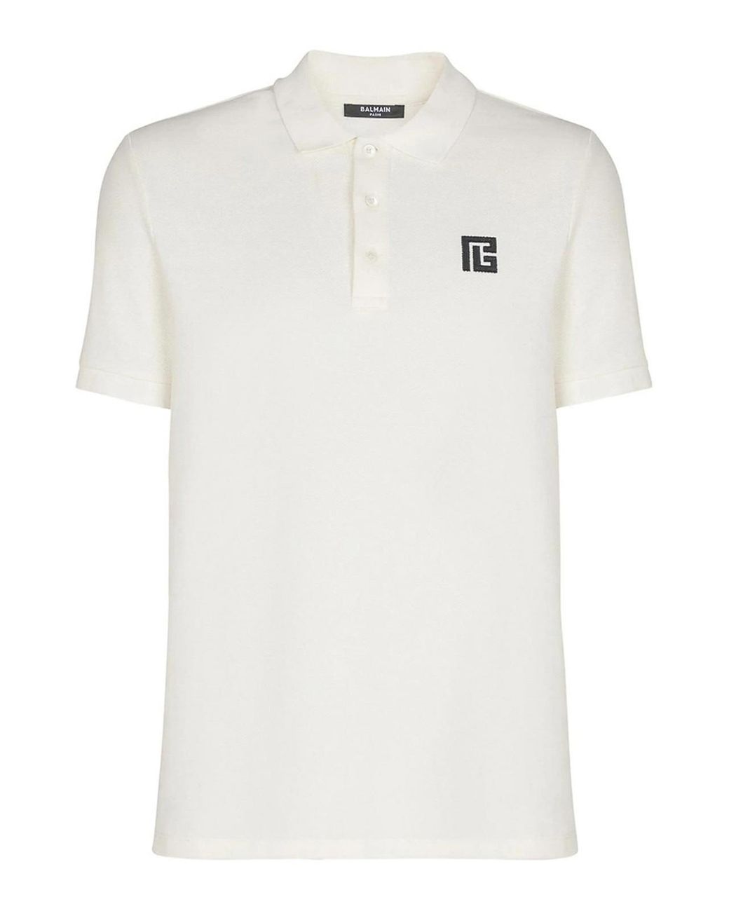 Balmain White Cotton Classic Short Polo for men