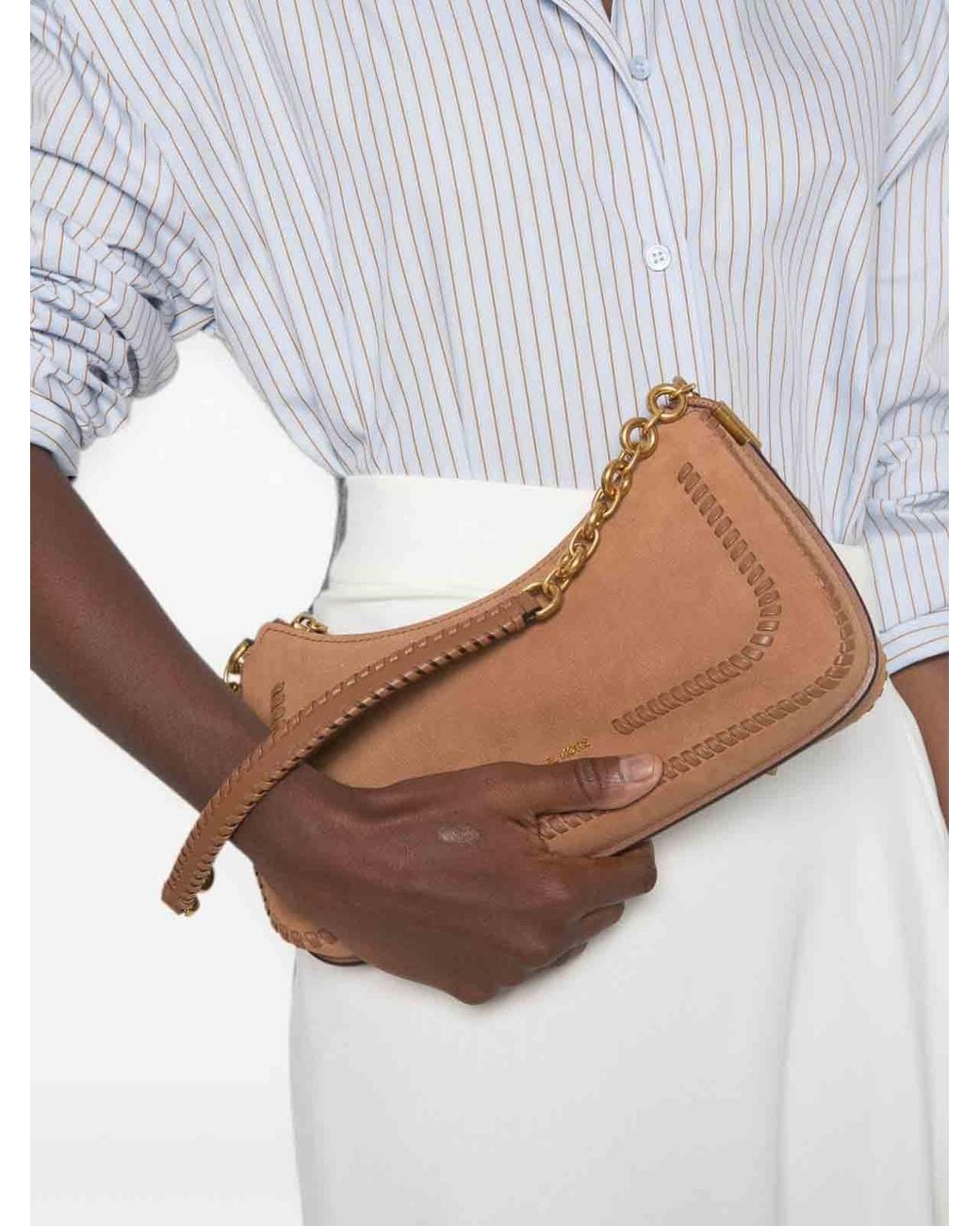 Michael Kors Brown Leather Handbag With-Tone Charm
