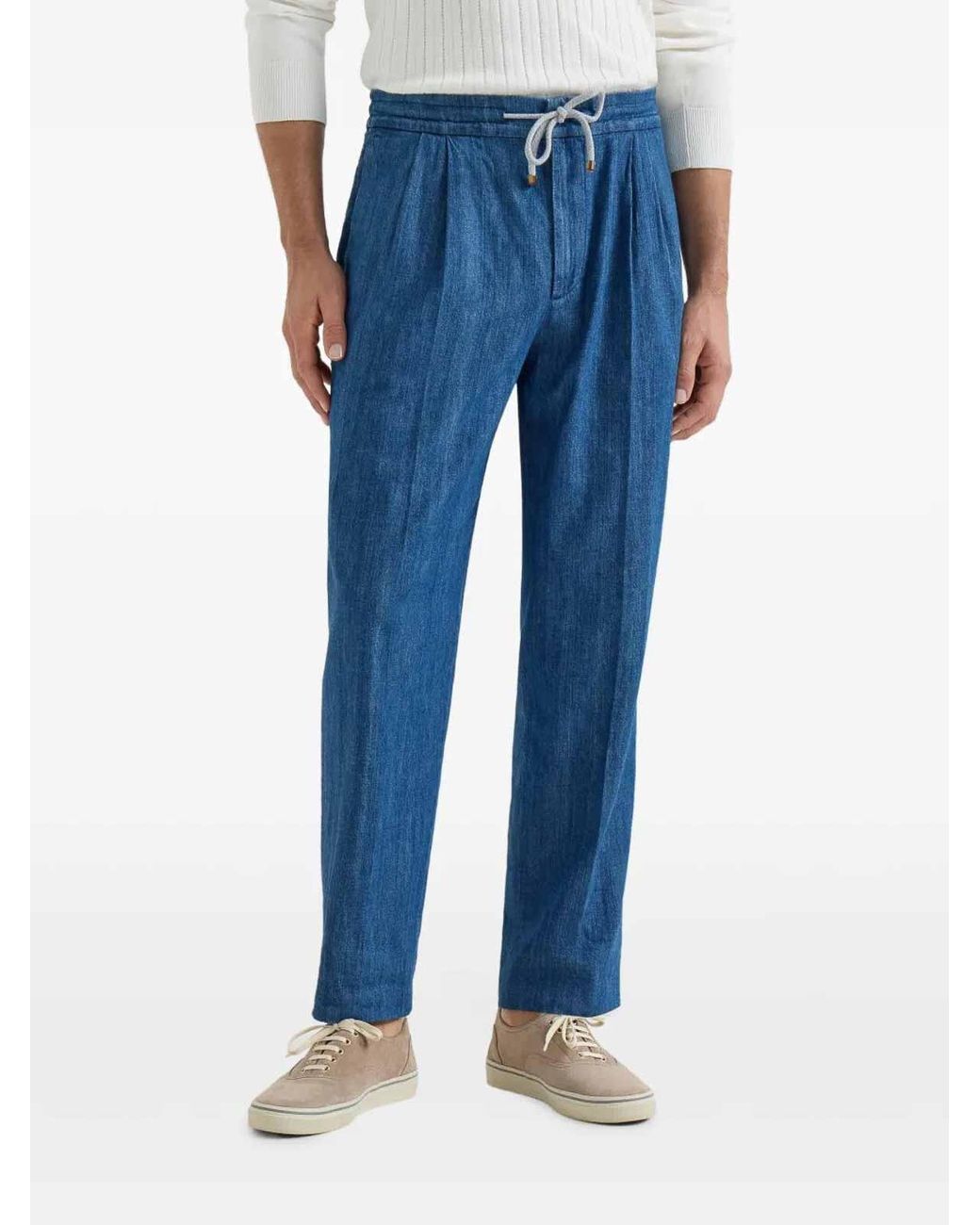 Brunello Cucinelli Blue Lightweight Jeans With Drawstring for men
