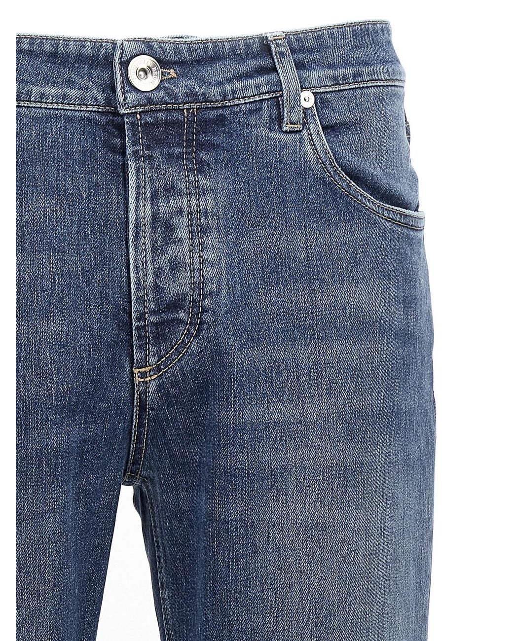 Brunello Cucinelli Blue Logo Embroidery Stretch Jeans for men