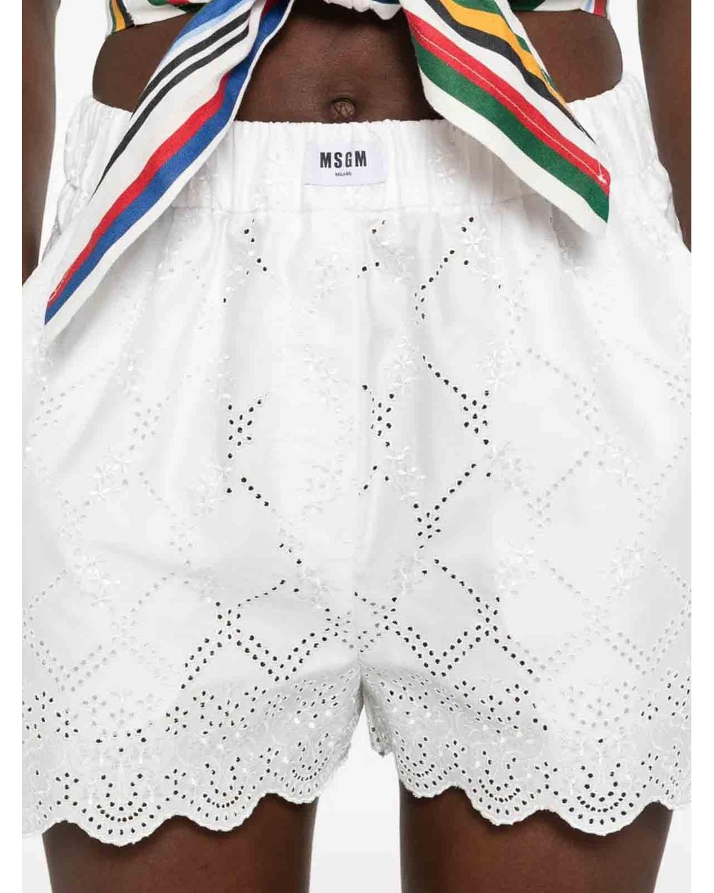 MSGM White Shorts With Sangallo Embroidery