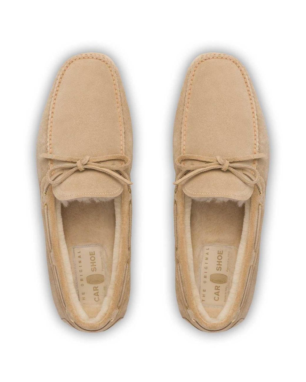 Car Shoe White Ecru Suede And Sheepsk for men