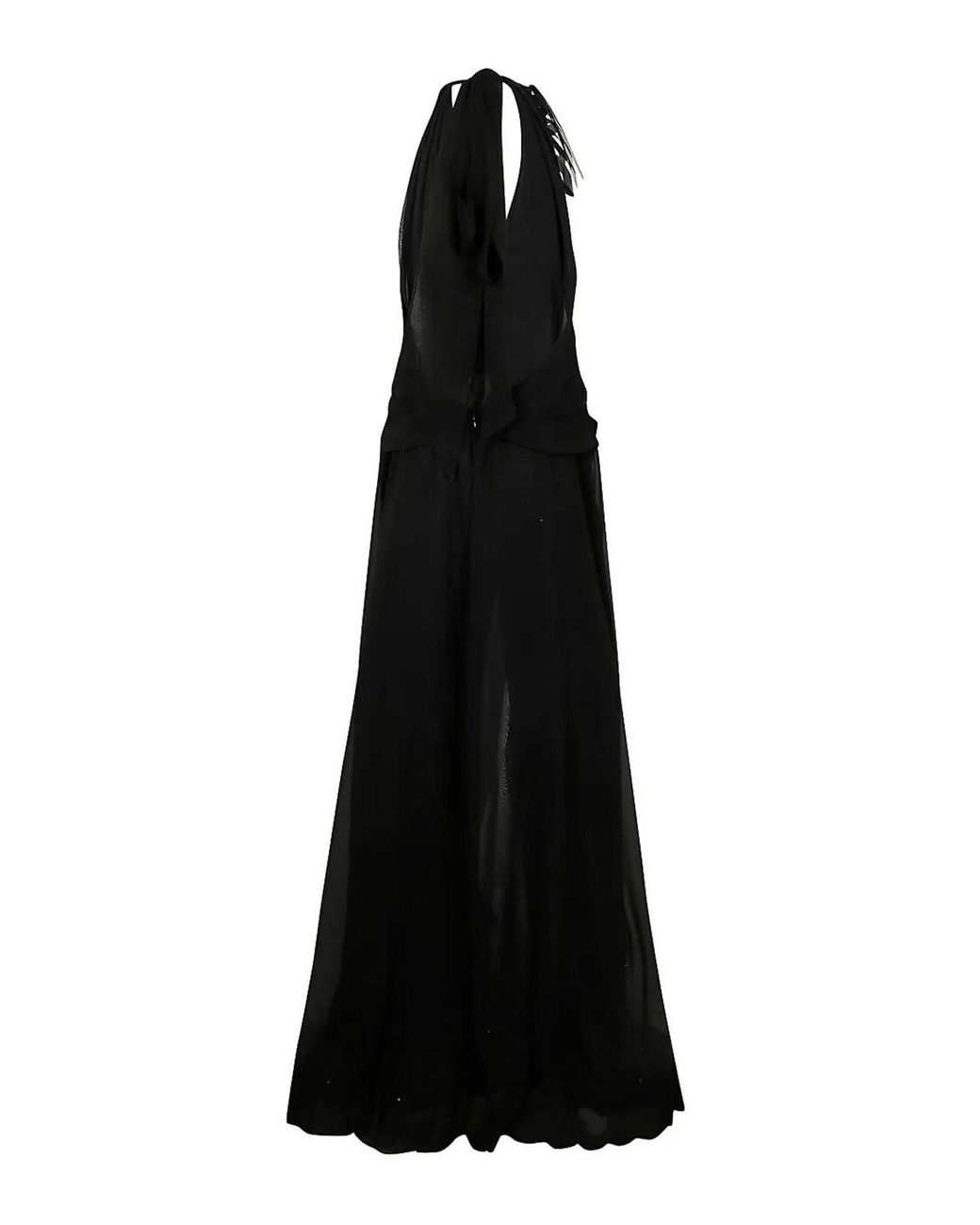 Blumarine Black Georgette Dress With Fringe