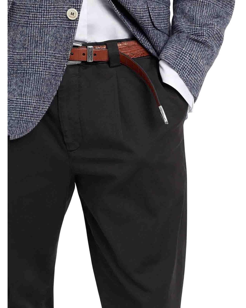 Brunello Cucinelli Black Cotton Blend Chino Pants for men