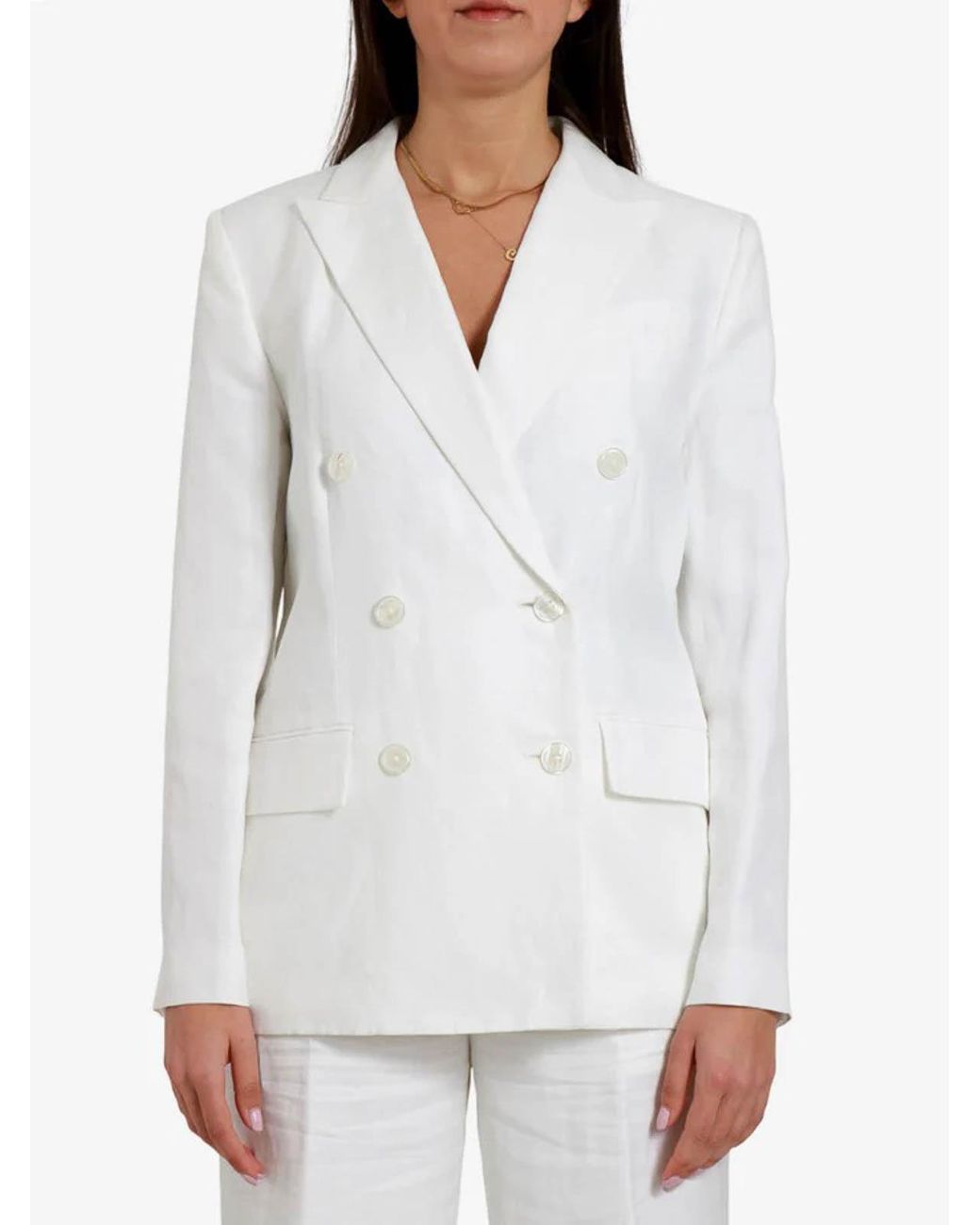 Ralph Lauren White Narain-Blazer-Lt Drapy Linen Visc