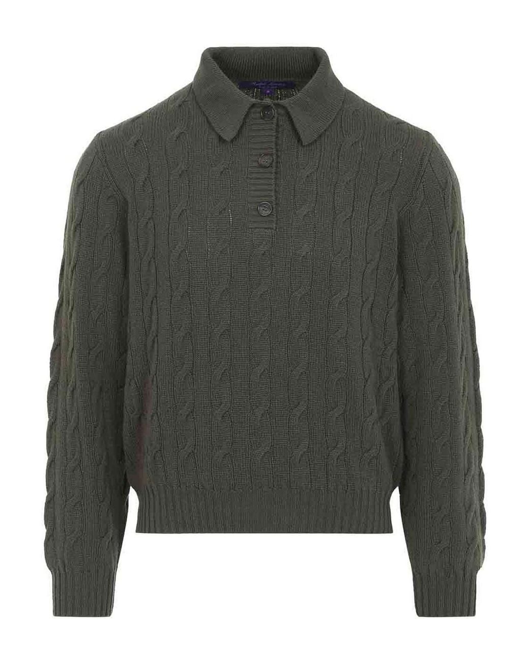 Ralph Lauren Gray Cable-Knit Polo Sweater