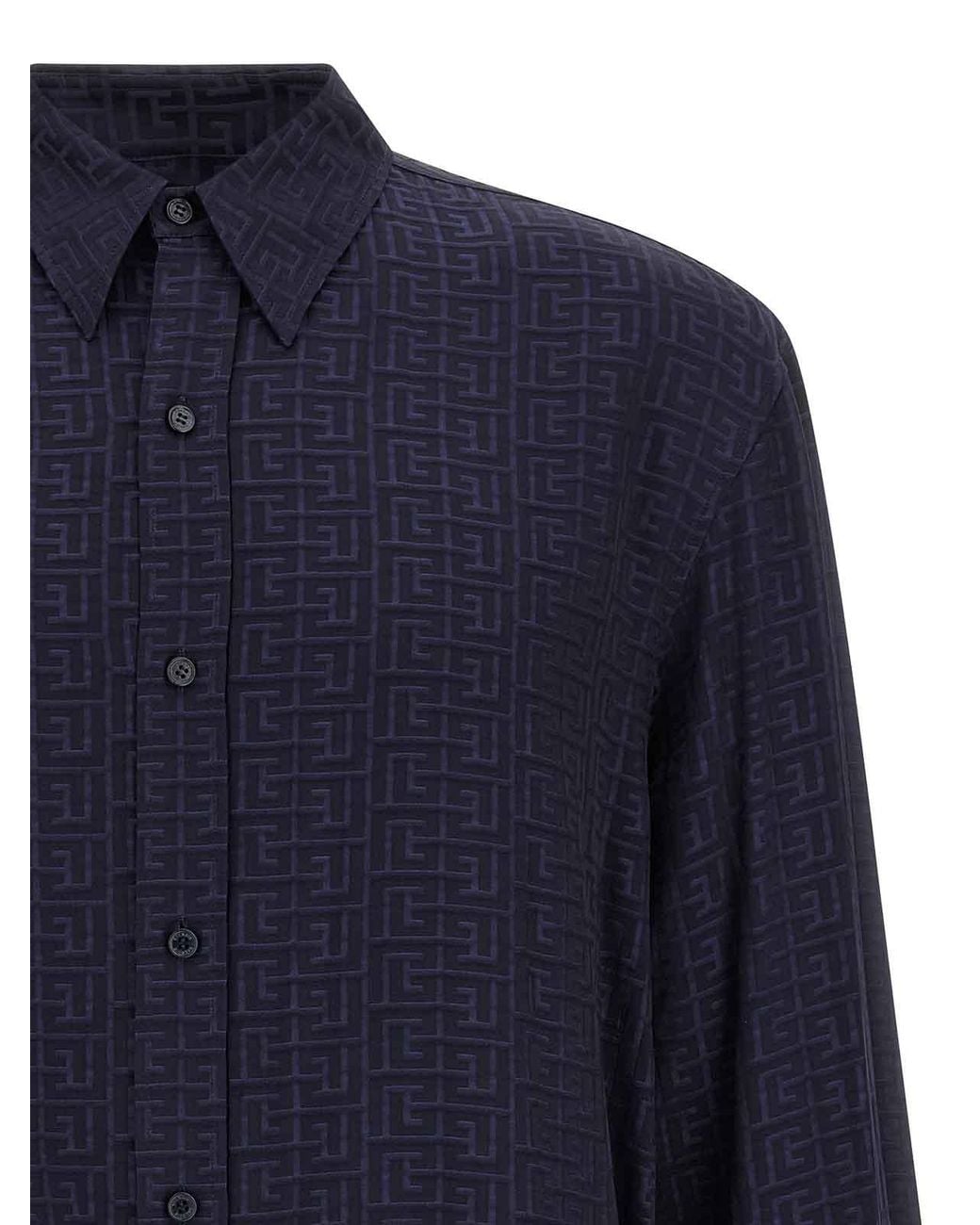 Balmain Blue Jacquard Monogram Shirt for men