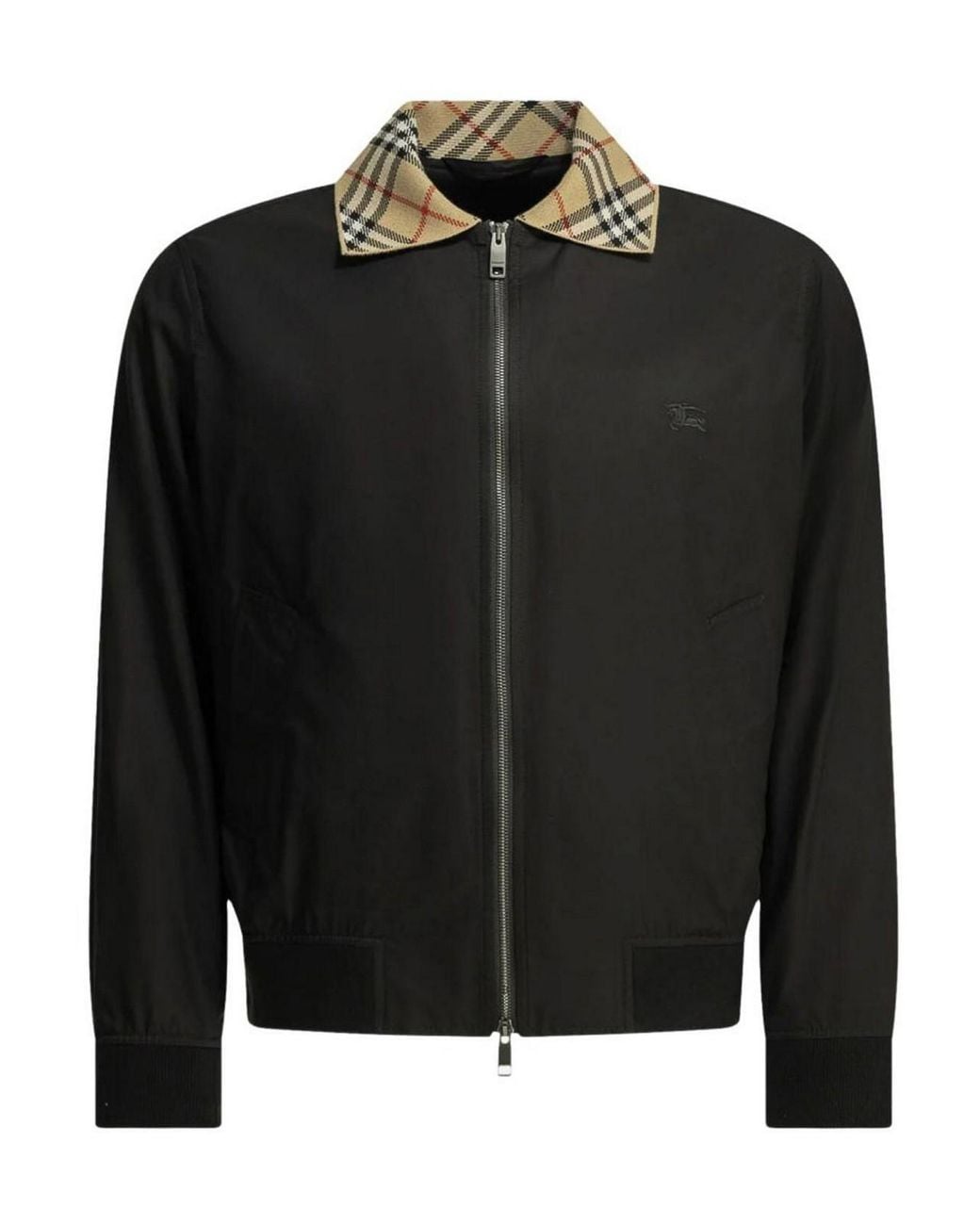 Burberry Black Check-Collar Harrington Bomber Jacket for men
