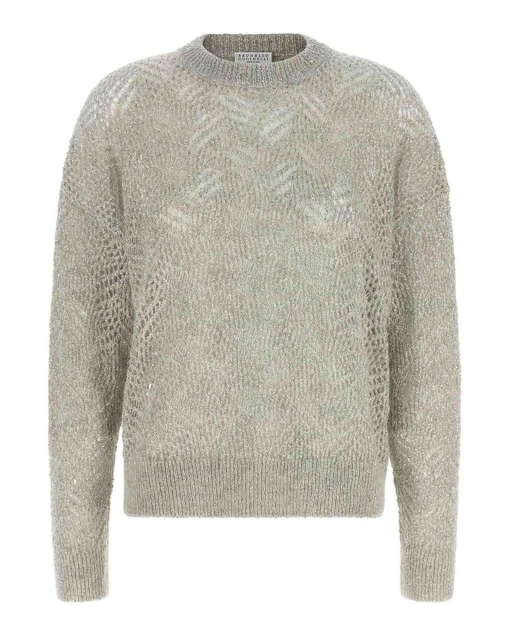 Brunello Cucinelli Gray Dazzling Abstract Leaf Jumper