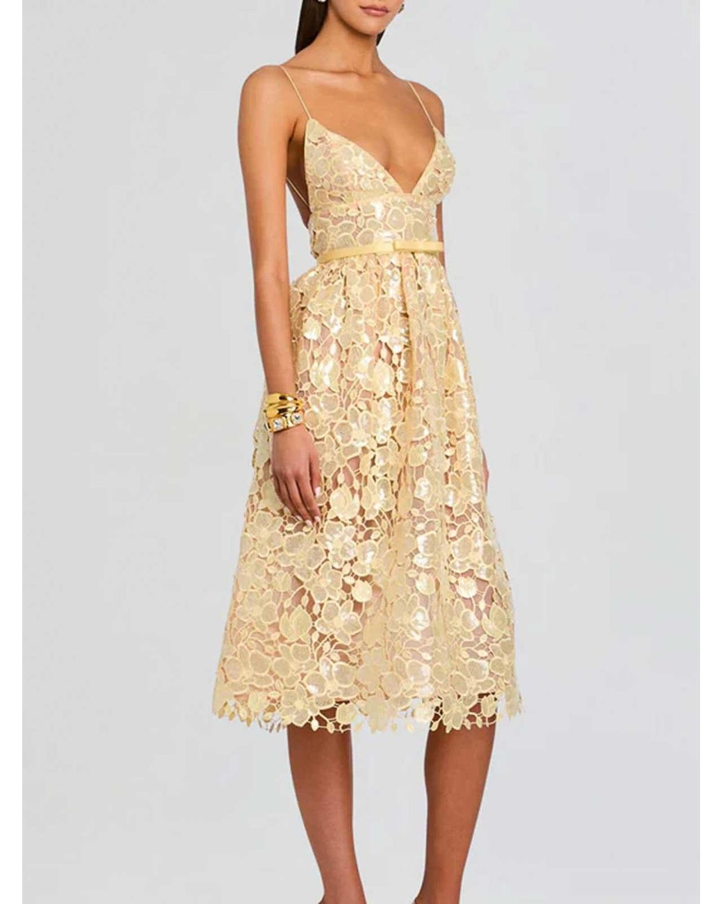 retroféte Metallic Structured Midi Dress With A V-Neck