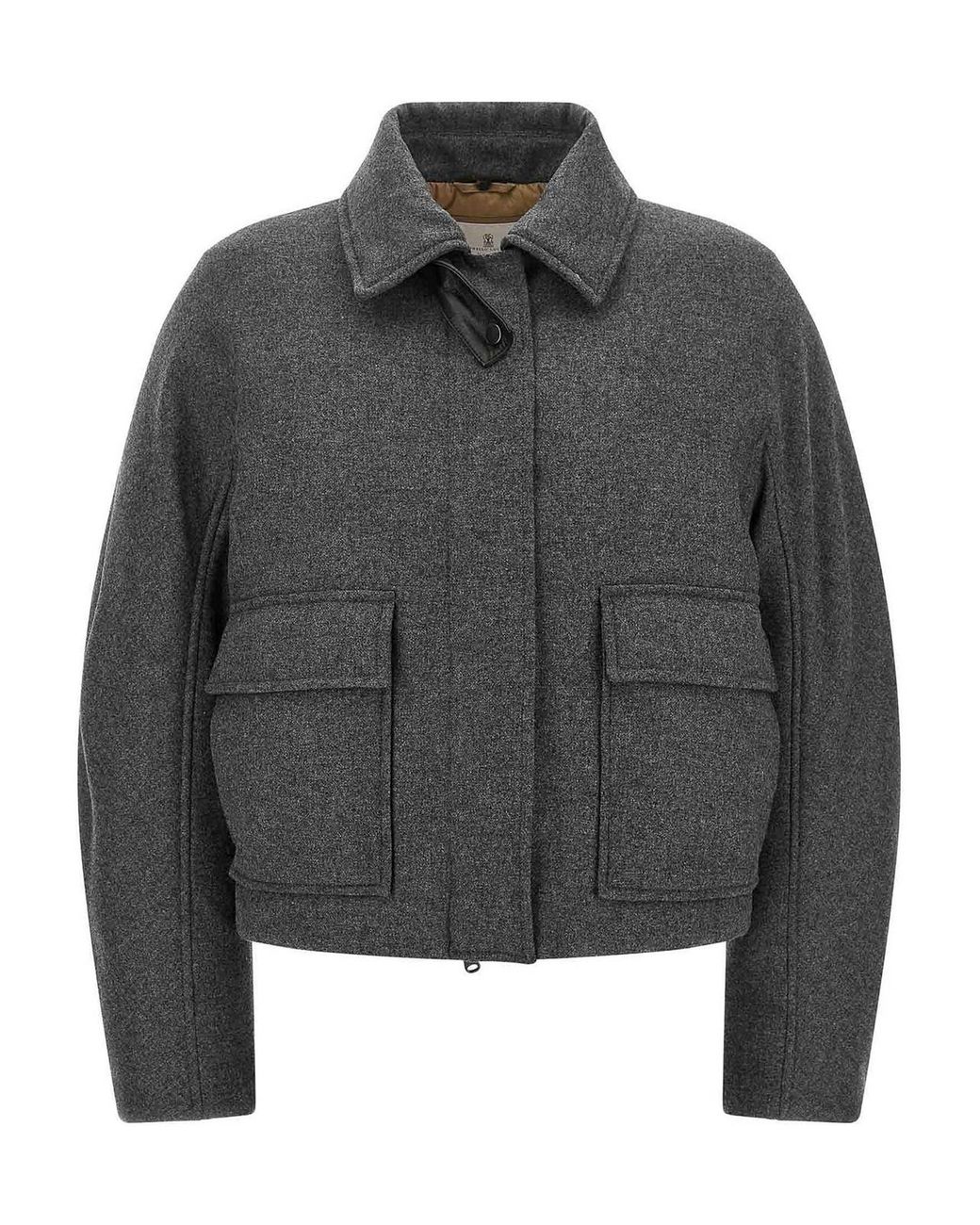 Brunello Cucinelli Gray Shearling Collar Cropped Jacket