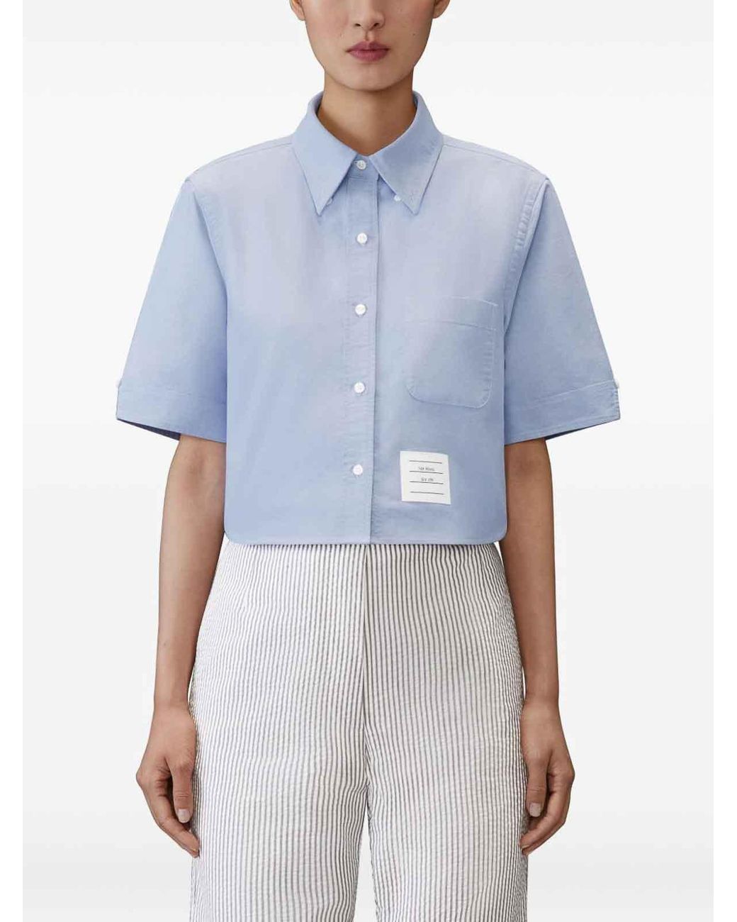 Thom Browne Blue Cotton Cropped Shirt