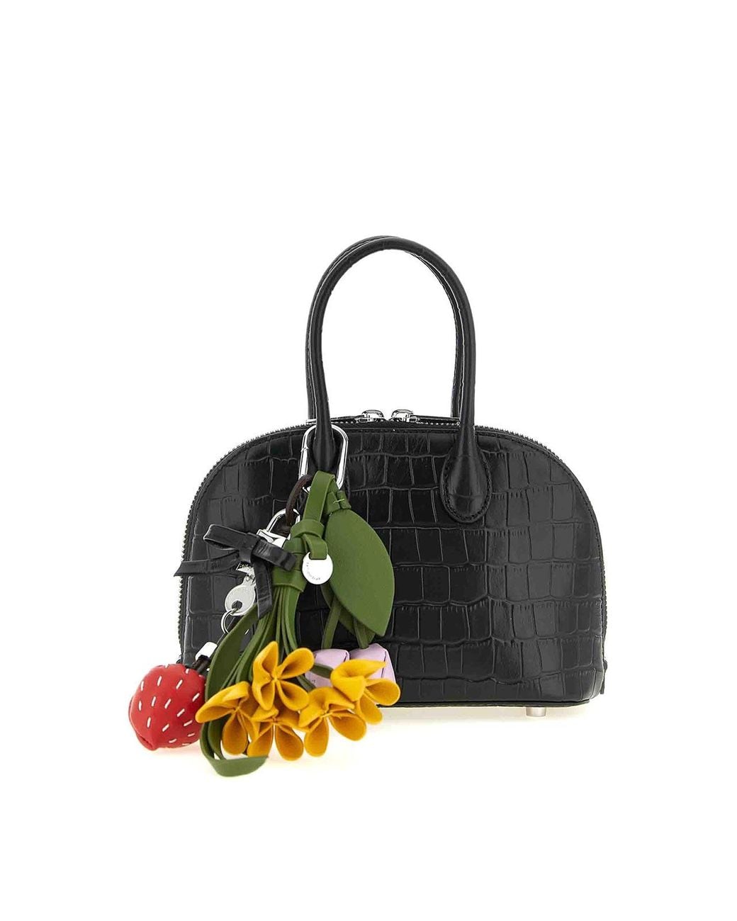 Self-Portrait Black Croc Leather Mini Toast Handbag