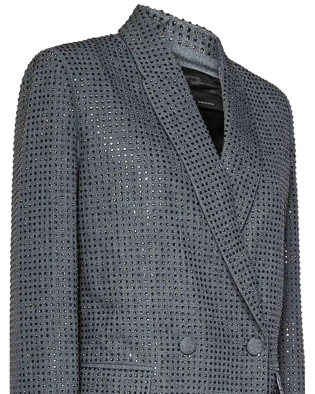 Pinko Gray Viscose Blend Double-Breasted Blazer