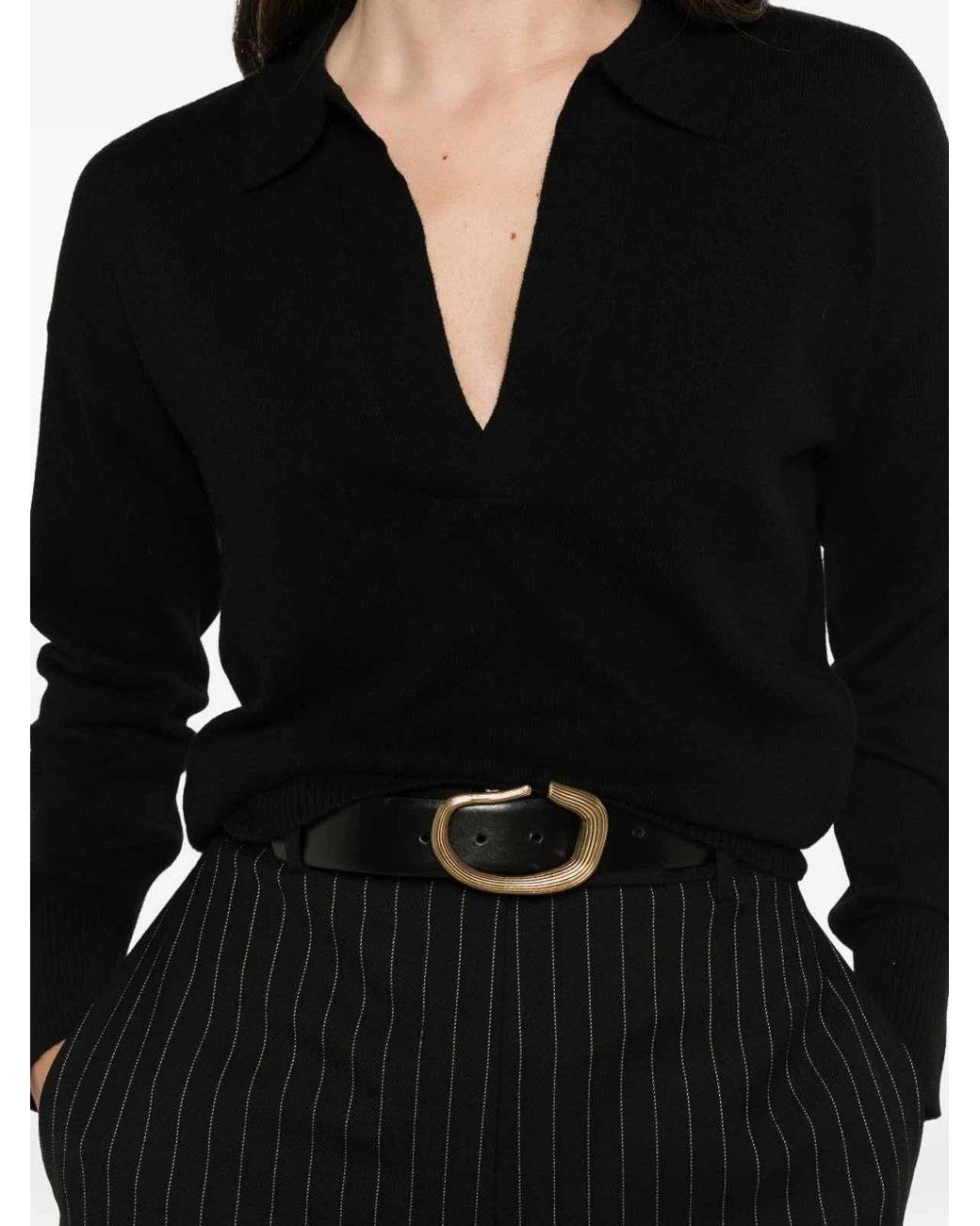 Alpha Studio Black Wool-Cashmere Blend Polo Shirt