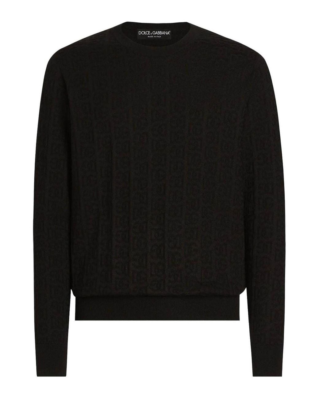Dolce & Gabbana Black Silk Jacquard Monogram Sweater for men
