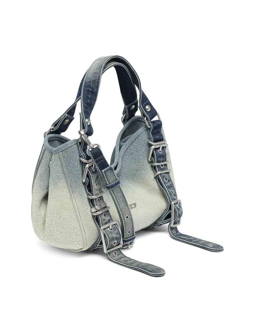 DIESEL Blue Faded Denim Bag With Pleated Design