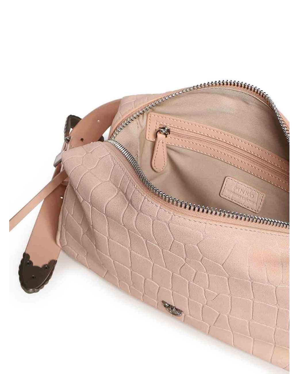 Pinko Pink Crocodile-Embossed Leather Crossbody Bag