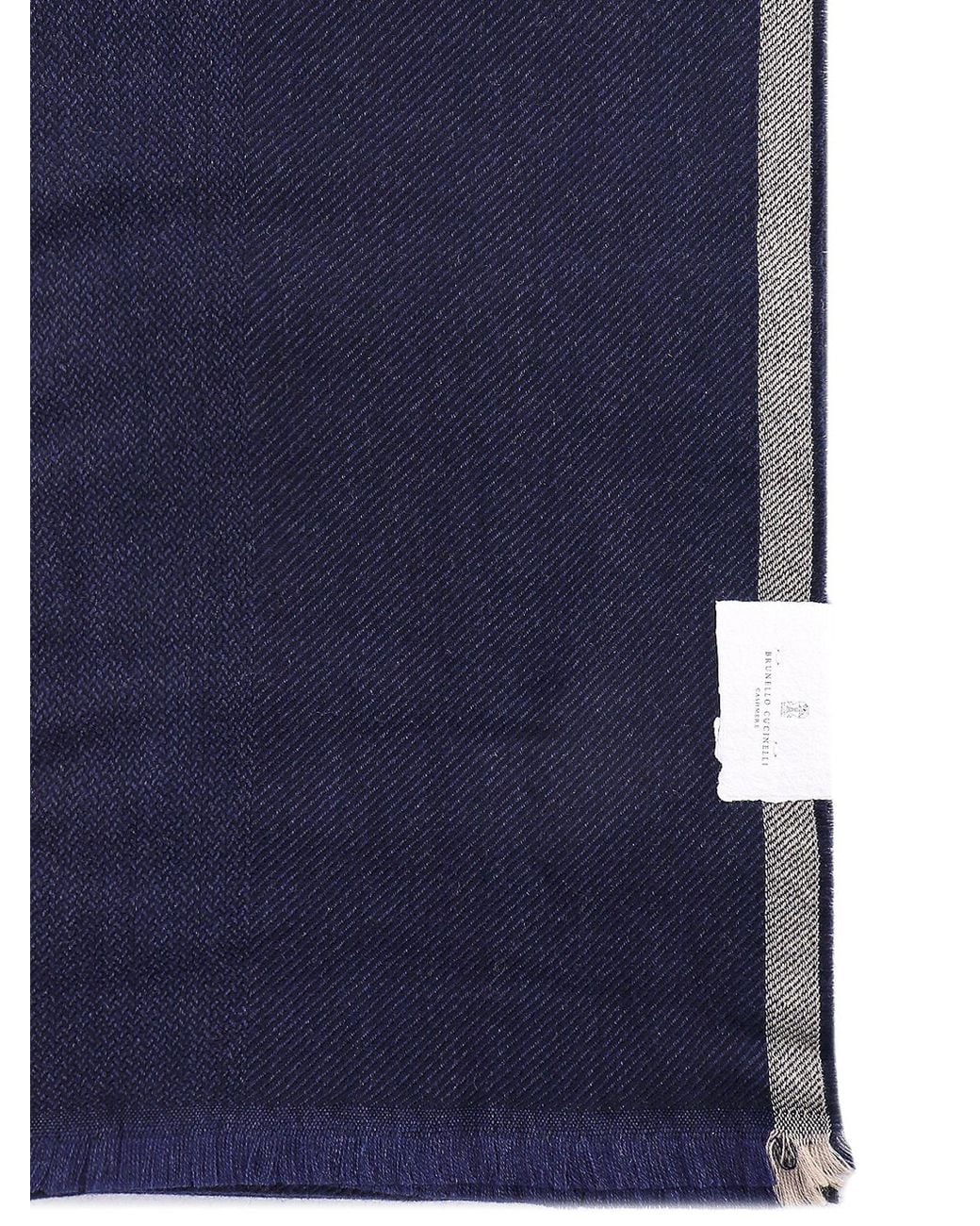 Brunello Cucinelli Blue Cashmere Scarf With Contrasting Profile for men
