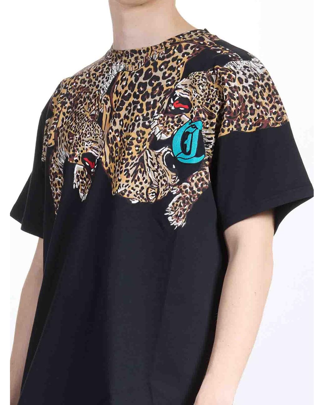Just Cavalli Black Leopard Neck T-Shirt for men