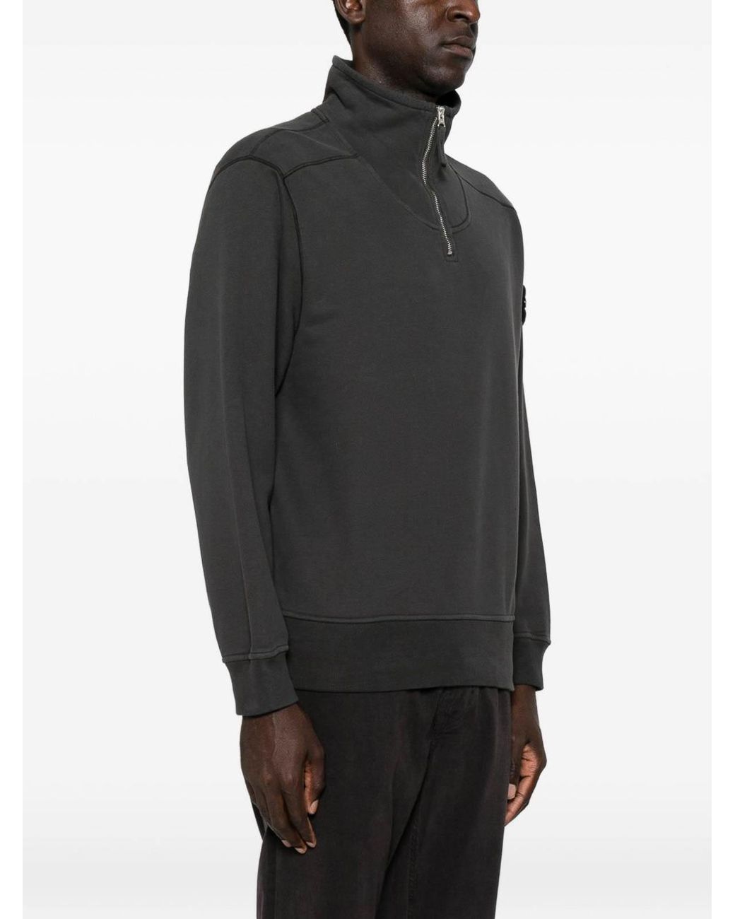 Stone Island Black Organic Cotton Half-Zip Sweatshirt for men