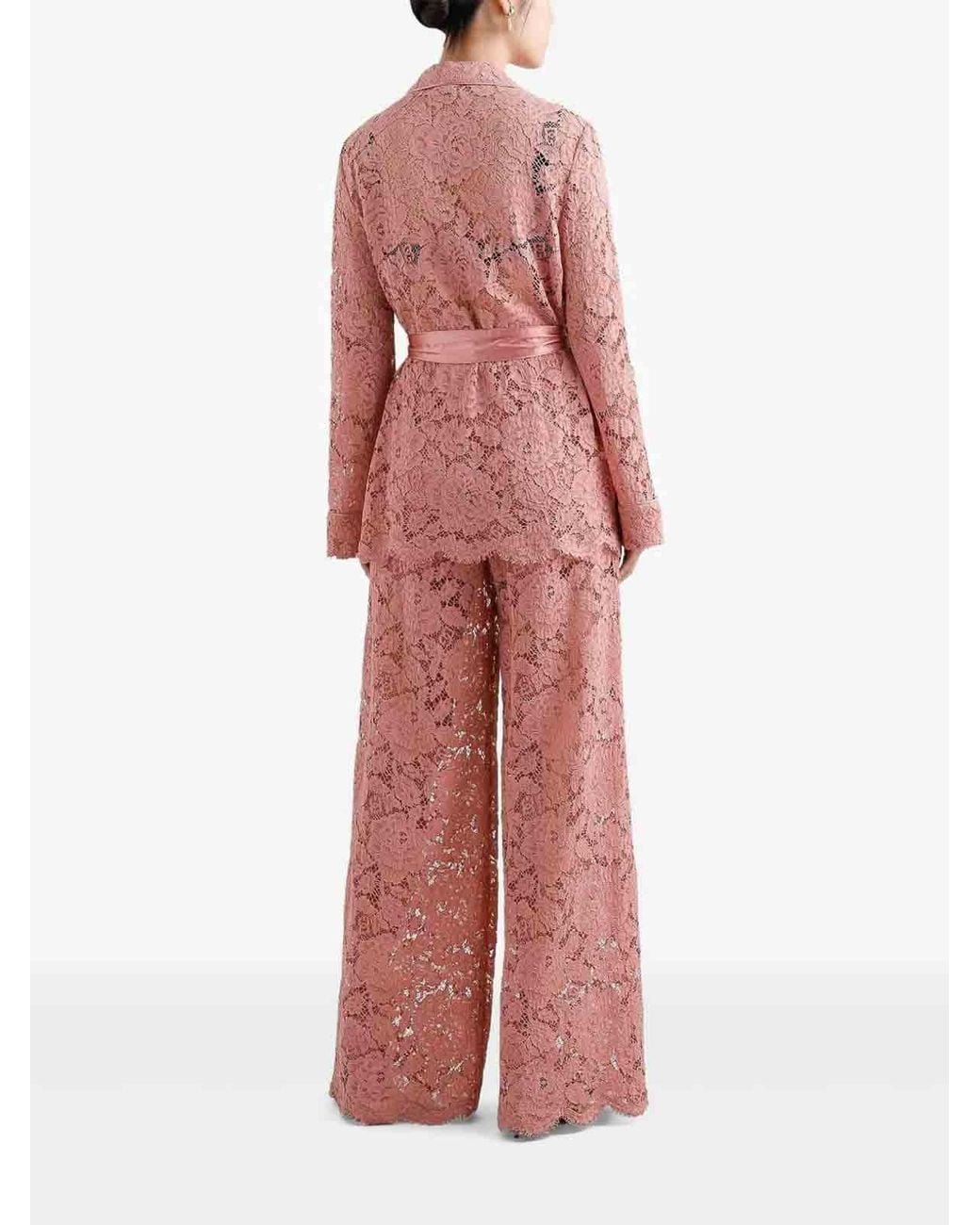 Dolce & Gabbana Pink Floral Lace Trousers