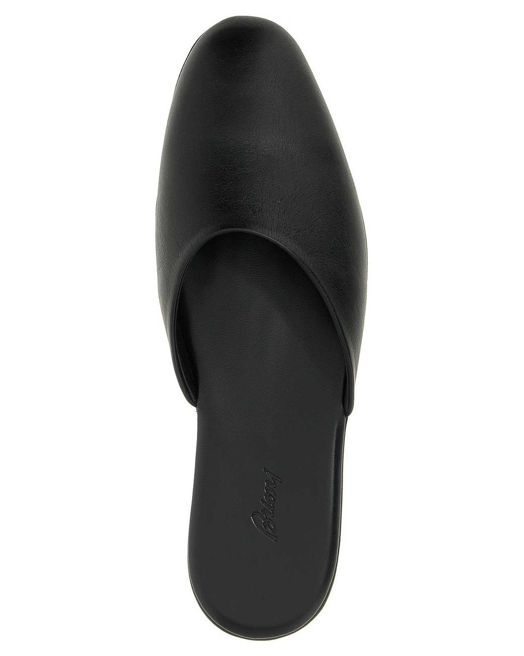 Brioni Black Leather Almond-Toe Mules