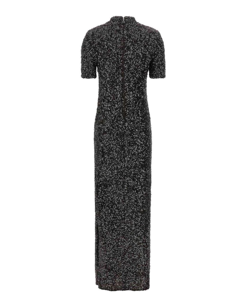 ROTATE BIRGER CHRISTENSEN Black Sequins Maxi Slit Dress
